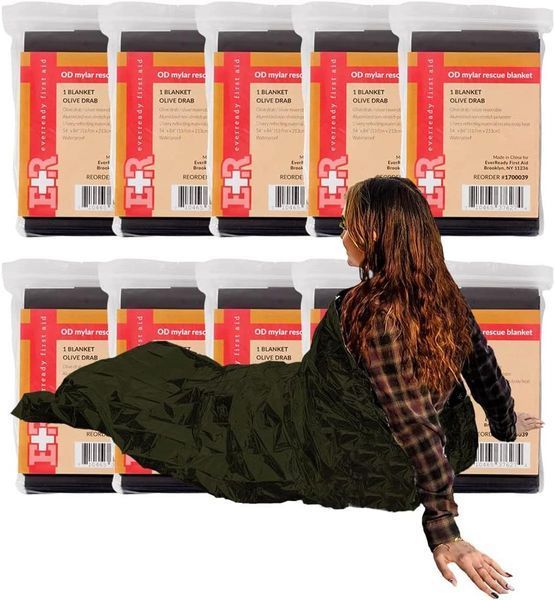 Термоковдра Олива Ever Ready First Aid Mylar Rescue Blanket, Large Olive Thermal Sheet for Emergency and Survival, 54x84 7c6-c84 фото