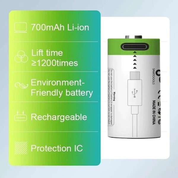Акумулятор Pujimax CR123A (16340) 3.7V 700 мА&middot;год USB Type-C, Green 893-b4i фото